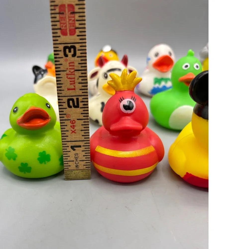 Assorted Novelty Rubber Ducks Lot of 12 Jeep Ducking Cow Cat Doctor Dragon 2in